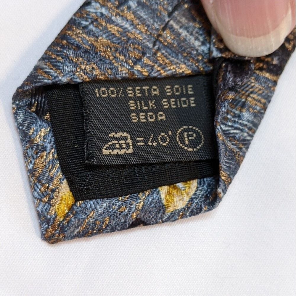 Ermenegildo Zegna‎ Men's Neck Tie 100% Silk Italy Luxury 56" Gray Gold Pattern - Picture 6 of 8